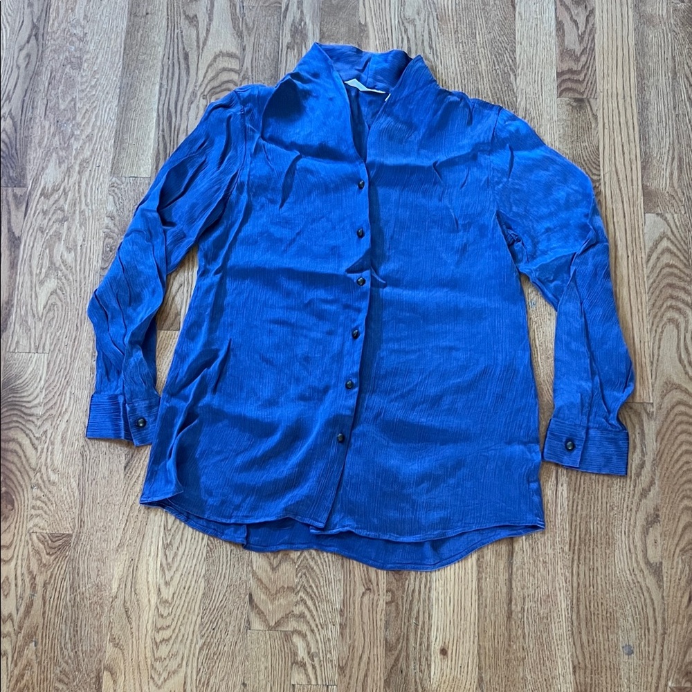 Soft Surroundings blue Textured Button-Up Blouse